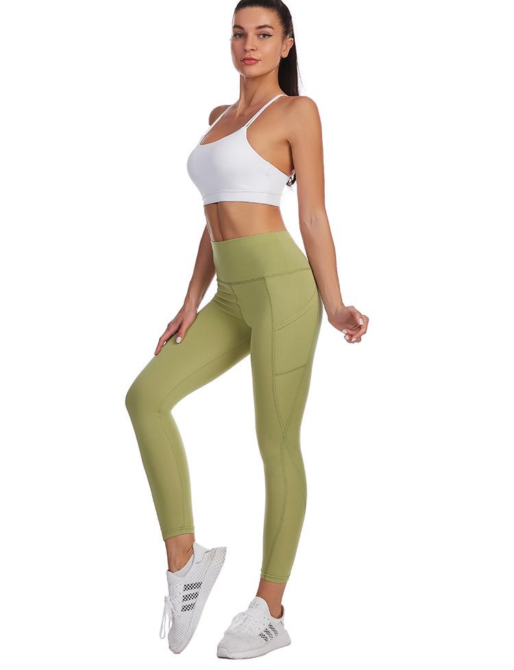 

High Waist Hip-Lifting Slimming Yoga Pants with Side Pockets Medium світло-зелений колір