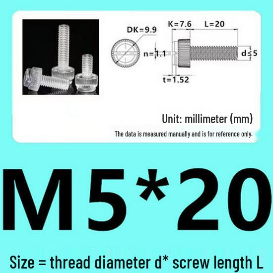 M3-M8 Hand-Tightened Transparent Acrylic Knurled Screw 