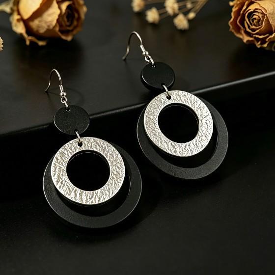 New Creative Round Pattern Spliced Wood Retro Earrings