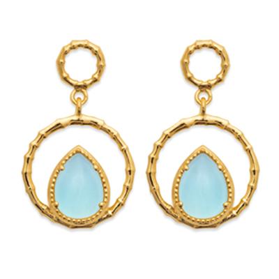 [R3961] - Altın Kaplama 'Kleopatra' Küpeler, altın mavisi (akik) - 22x13 mm