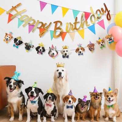Cartoon Pattern Happy Birthday Banner Paper DIY Decoration Cat Garland Cute Animal Lucky Hanging Flag Kindergarten Decoration