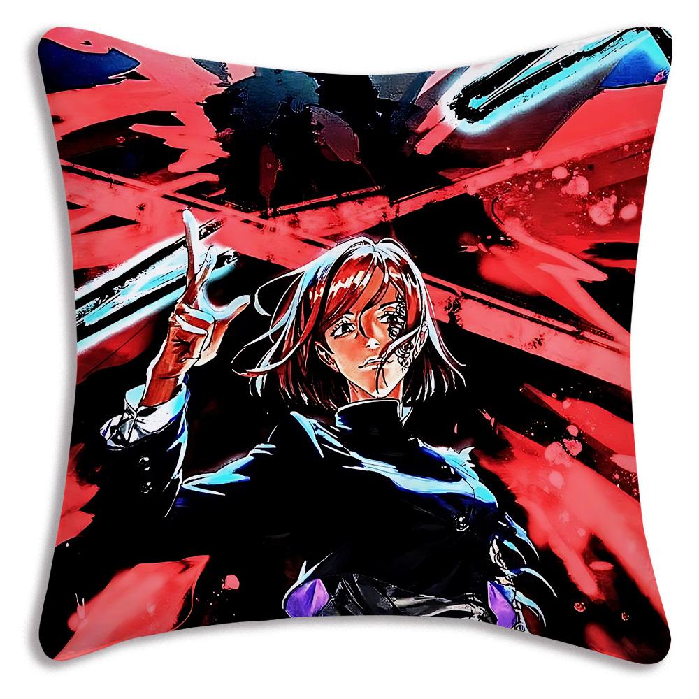 Hot Anime Jujutsu Kaisen Pillow Covers Cartoon Sofa Decorative Home Double-Sided Printing Short Plush Cute Cushion Cover