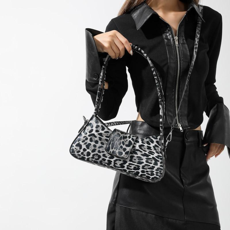 French Style Underarm Bag for Women Brown Black Leopard Handbag Clutch Bag Female Vintage Leather Crossbody Bags Versatile