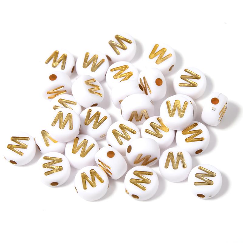 100Pcs 7mm Acrylic Alphabet Beads A-Z Gold Color Letters Beads For Jewelry Making Flat Round Spaced Bead DIY Bracelet Necklace