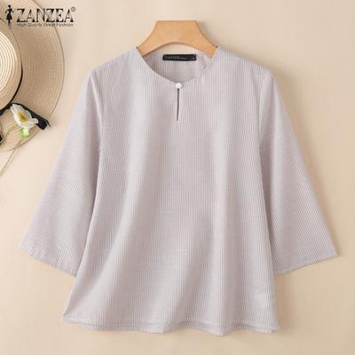 Blusa casual da donna a righe a manica 3/4 larga con scollo rotondo