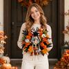 Halloween Wreath with Skeleton Pumpkin Maple Leaves and Twigs Artificial Floral Arrangement for Door Wall Decoration