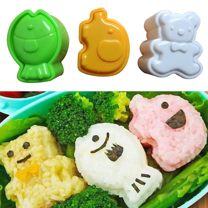 3Pcs Cartoon Shape Rice Ball Set Sushi Roll Sushi Mold Rice Ball Bento Press Mold Diy Tools Kitchen Accessories