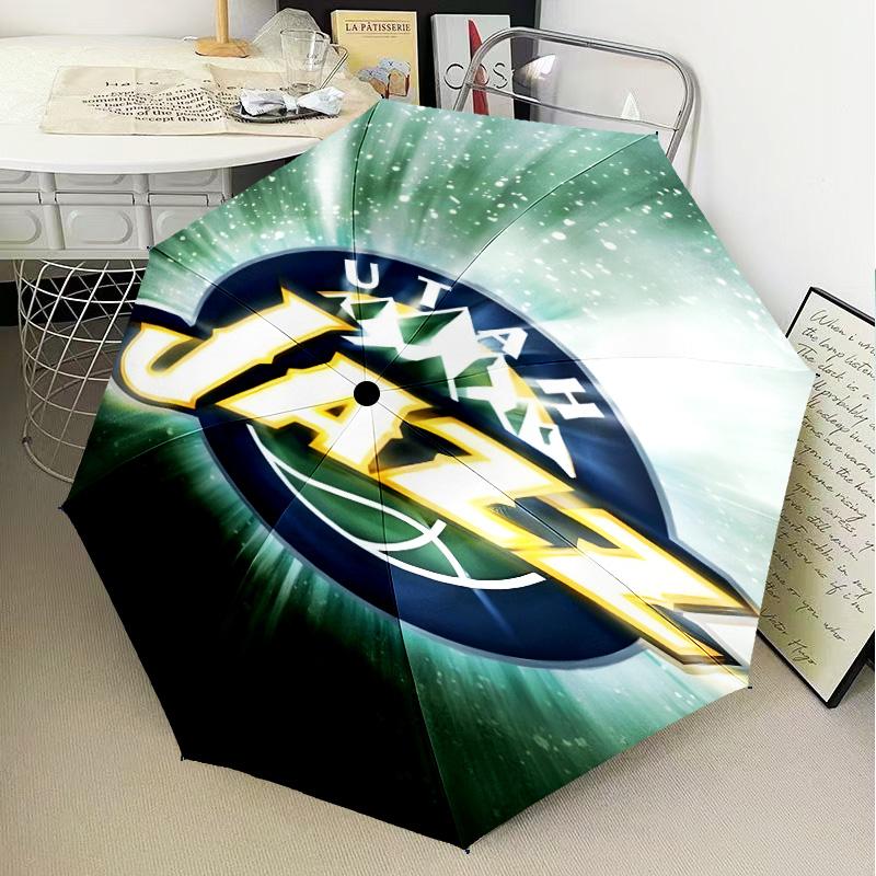 Jazz Basketball Team Umbrella Folding Umbrella, Automatic Umbrella 8-Frame for Travel, Camping Use Gift for Halloween Christmas