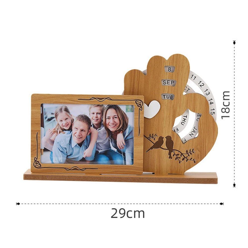 Rotating Display Eternal Calendar Photo Frame Wooden Rotating Calendar Ornament Office Decoration