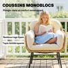 Outdoor Garden Salon 3 Pieces Wicker Rattan Set Tempered Glass Table 2 Armchairs With Cushions 62x73x79cm Cream