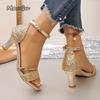 Elegant Women Wedding Party Prom Shoes Crystal Rhinestone Narrow Band Open Toe Thin High Heels Gladiator Sandals