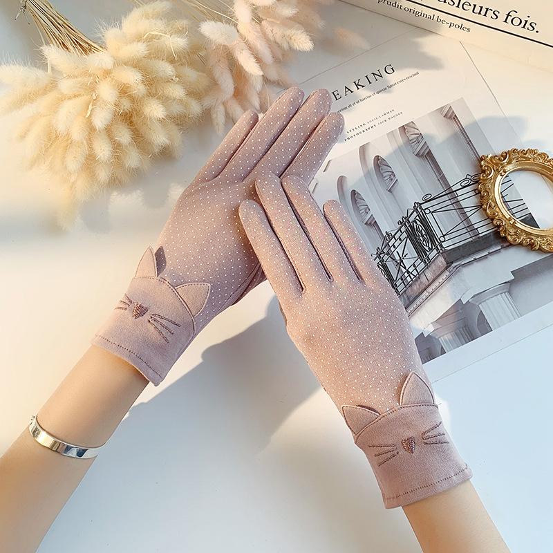 Rękawiczki przeciwsłoneczne do jazdy damskie letnie czysta bawełna z ekranem dotykowym cienkie