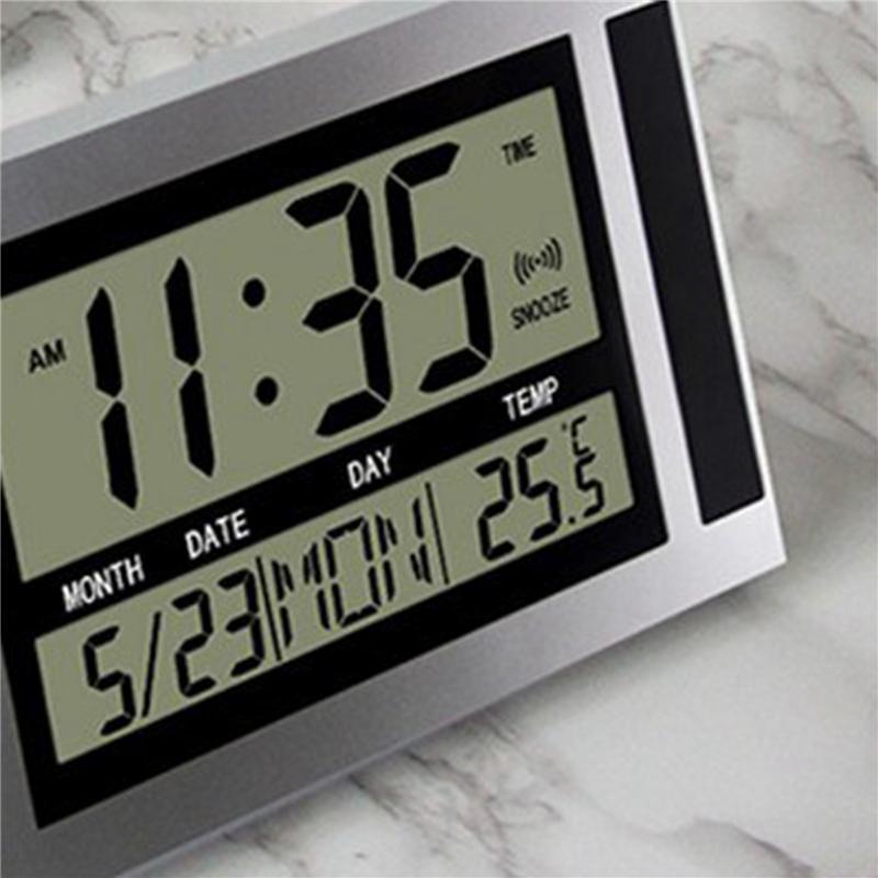ABUL-4X Digital Wall Clock LCD Large Number Time Temperature Calendar Alarm Table Desk Clock Modern Design Office Home Silver