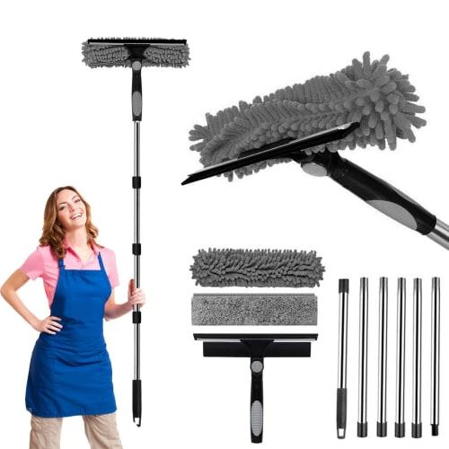 250cm Extendable Dry Squeegee Wiper, 2-in-1 with 6 Extension Poles, Microfiber Squeegee, Glass Cleaner, Rubber Wiper, and Long Mop for High-Speed ??Cl