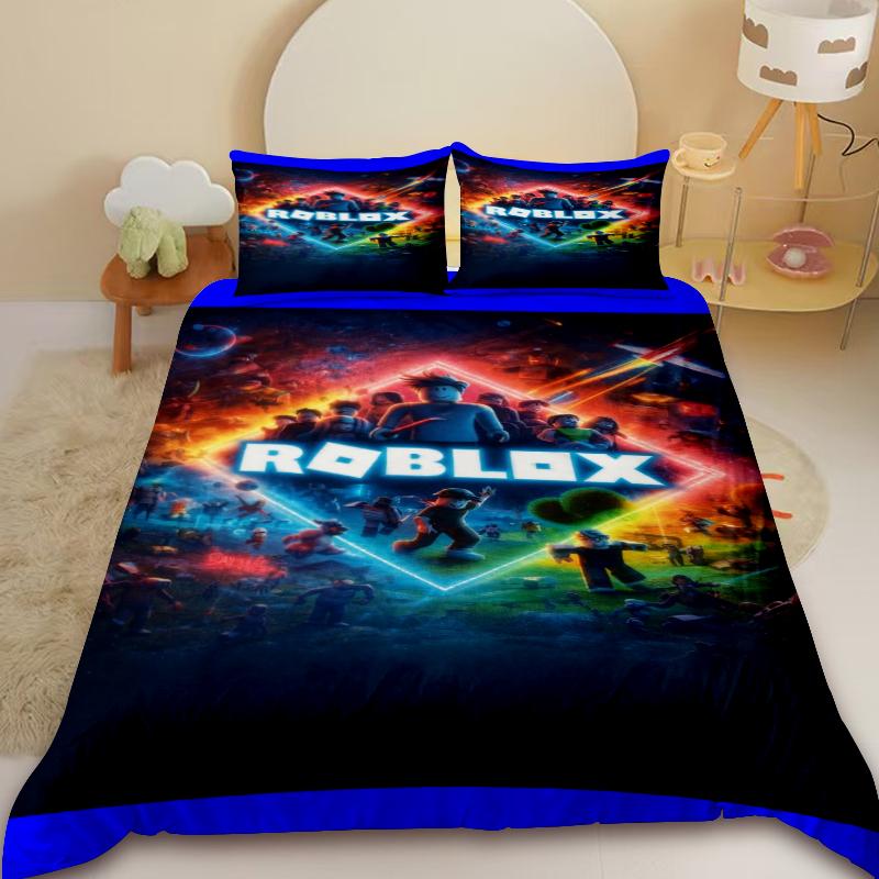 Cartone Animato Roblox Set Copripiumino 3 Pezzi Roblox Gioco Set Biancheria da Letto per Bambini Adolescenti Anime Delicato sulla Pelle Decorazione Camera da Letto