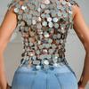 2024 European and American New Style Amazon Sexy Nightclub Sequin Patchwork Vest Top Women's Clothing L21071