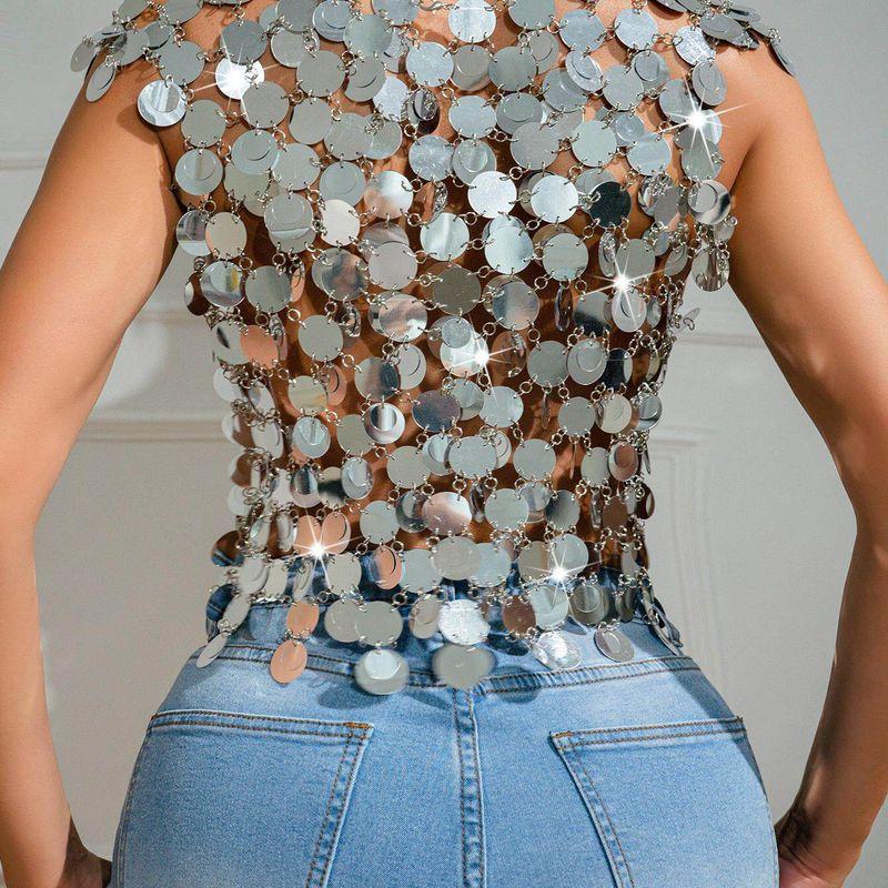 2024 European and American New Style Amazon Sexy Nightclub Sequin Patchwork Vest Top Women's Clothing L21071