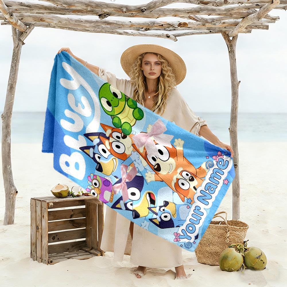 Bluey Customizable Name Beach Towel Soft Durable Quick-Dry Portable for SwimmingBeachCamping Travel Beach AccessoriesGym