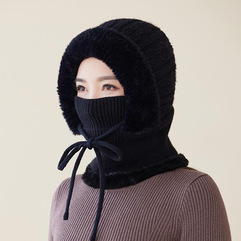 New Winter Cycling Fleece Thickened Warm Needle Wool Pullover Hat Women's Scarf Integrated Ear Protection Knitted Hat