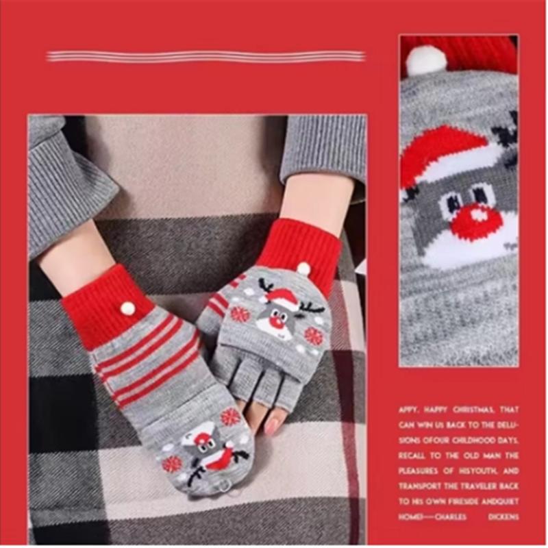 Crochet Flip Top Gloves Winter Women Warm Half Finger Gloves Thick Keep Warm Fingerless Gloves Christmas Knitted Gloves Soft