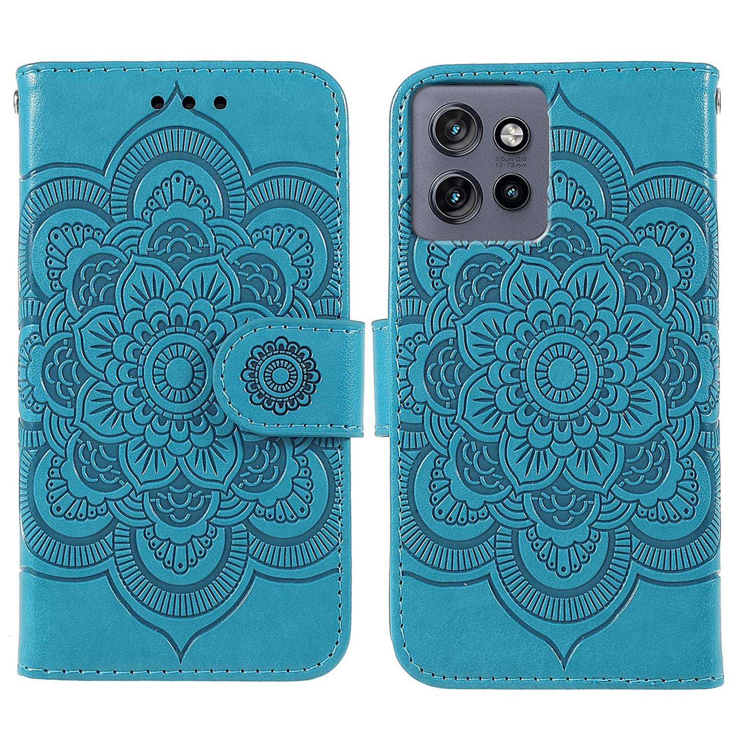 

Для Motorola Edge 50 5G Чохол зі штучної шкіри з тисненням мандали Гаманець Чохол для телефону Blue