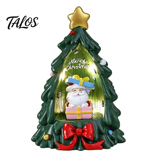 Lighted Resin Ornament for Desk Christmas Tree with Warm LED Lights, Festive Tabletop Decor Holiday Home Romantic Window Display Office Decoration,