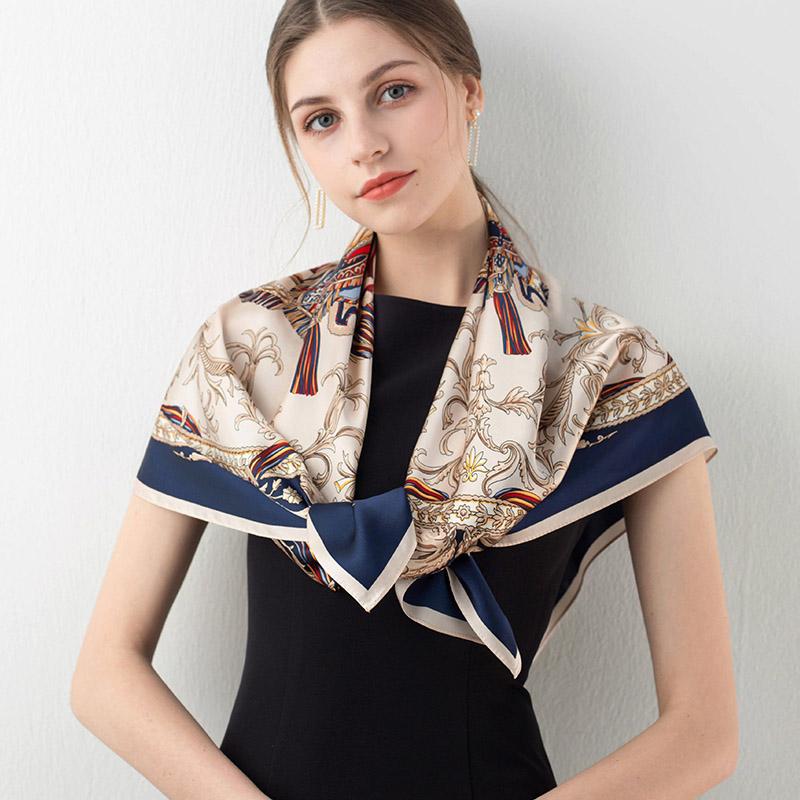 Women 100% Natural Silk Scarf Square Print Large Bandana Real Silk Shawls Headscarf Pure Silk Neckerchief For Ladies 88x88cm
