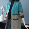 Women's Sweater Jacket Autumn and Winter Loose Medium-length Knitted Cardigan V-neck Color-blocked Knitted Jacket