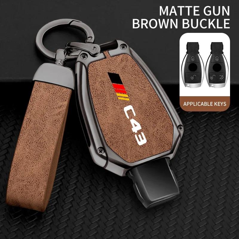 Car Tpu Zinc Alloy Key Case Bag For Mercedes Benz Amg C43 Logo Car Key Chain Car Metal Key Shell Interior Decoration Accessories