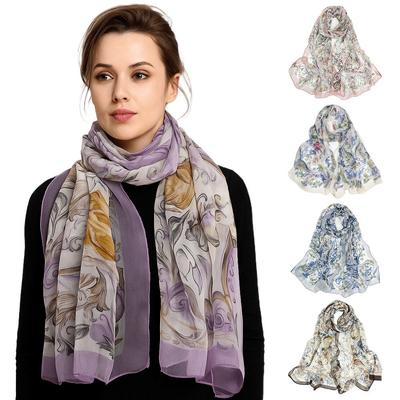 Sun-Resistant Silk Scarf Breathable Long Wraps Portable Bandana  for Women