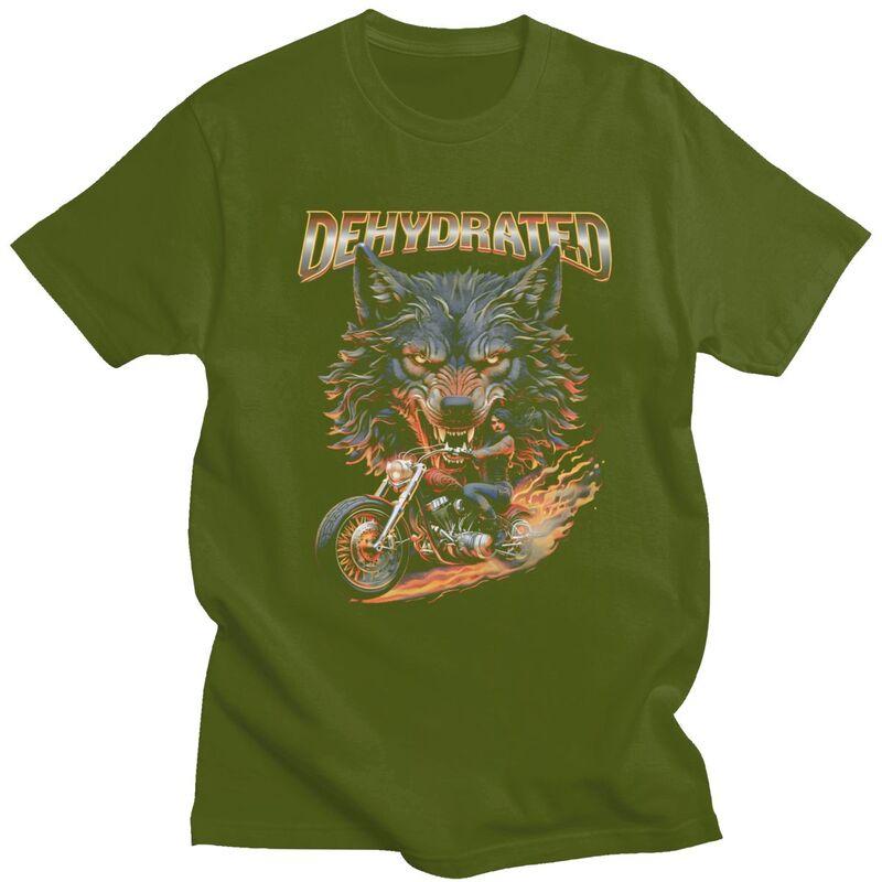 Dehydrated Wolf Biker T Shirts Unisex Tshirt Summer Streetwear Casual Graphic Tee For Husband 100 Cotton Slim Fit Clothes