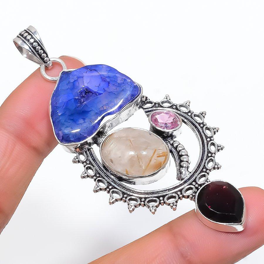 

Blue Solar Quartz Gemstone 925 Steling Silver Jewelry Pendant 2.84 SU-9637