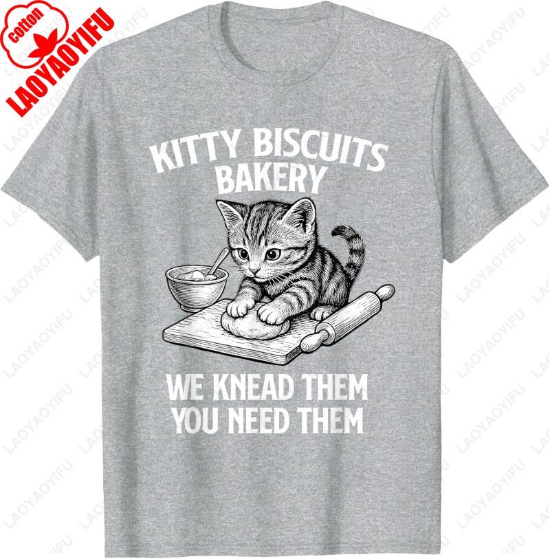 

Kitty Biscuits Bakery Cat Lover Owner Unisex Adult Cotton TShirt Vintage Classics Meowy Oneck Printed Man Tops Ropa Hombre S