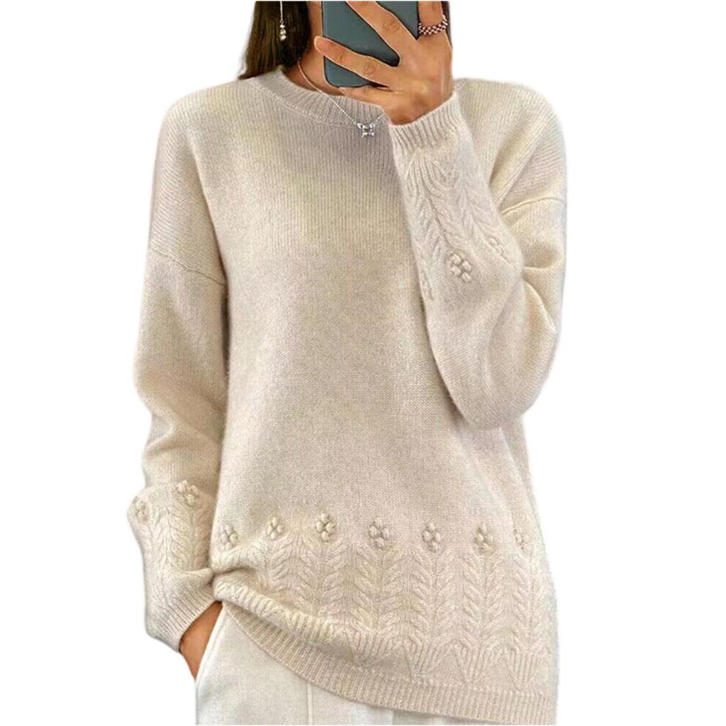 Women's Fashion Casual Solid Color Round Neck Long Sleeve Sweater Top