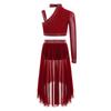Complete Lyrical Performance Outfit for Girls Unique Shoulder Design Crop Top & Flowy Irregular Hem Mesh Skirt Set