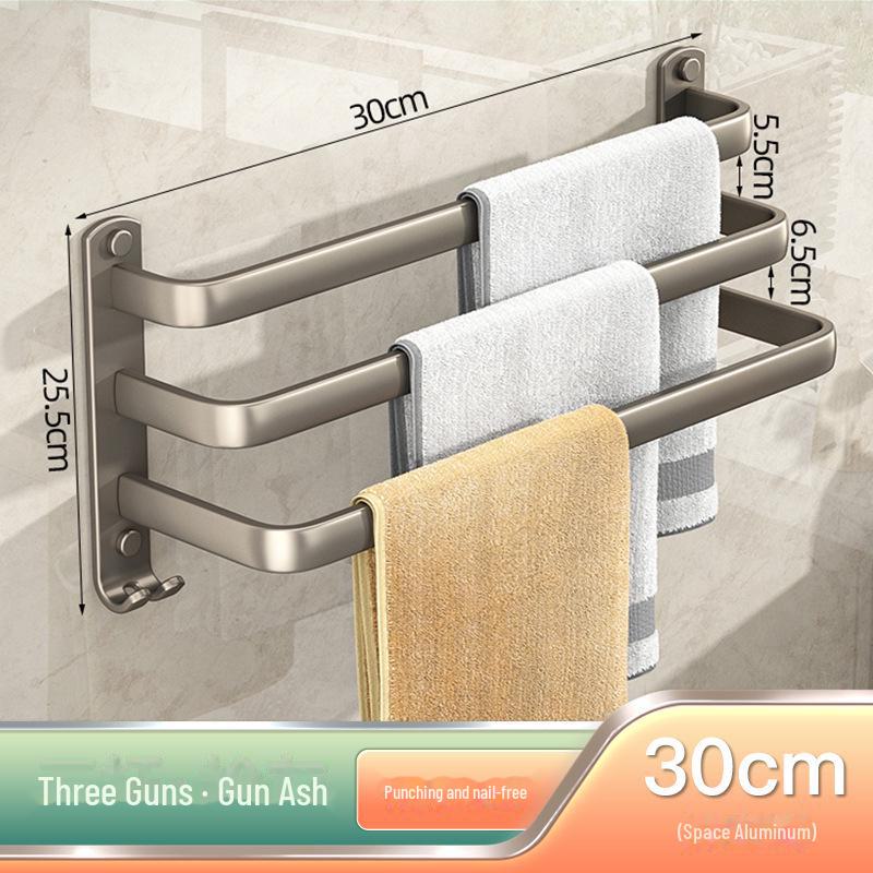 

Вешалка для полотенец из алюминия цвета оружейной стали с двойными стержнями для хранения вещей в ванной комнате.