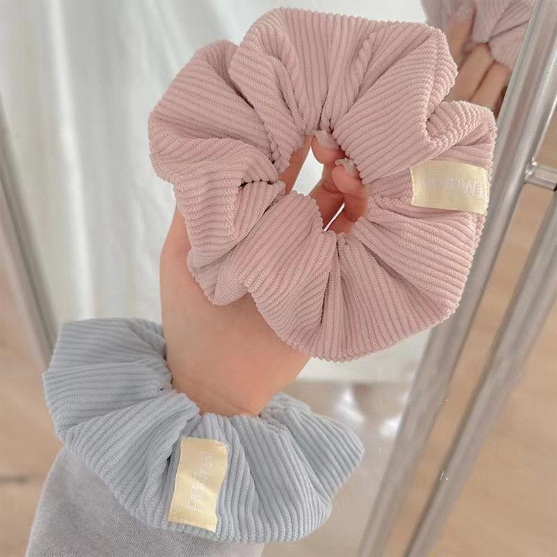 Vintage Solid Color Corduroy Stripe Scrunchies Elastic Hair Bands For Women Girls Sweet Hair Accessories Ponytail Headwear