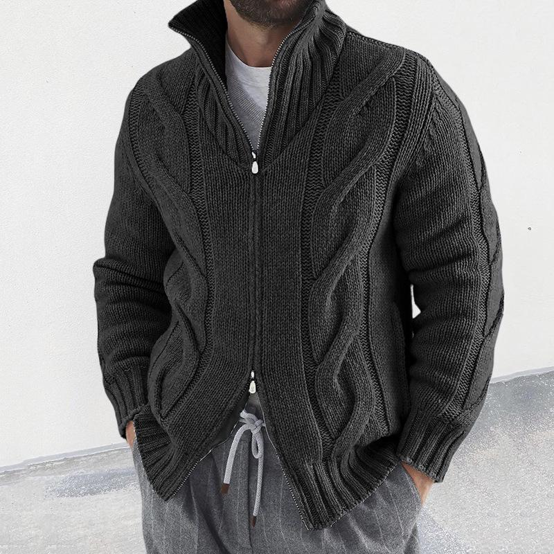 Herren High Neck Zopfmuster Cardigan Herbst/Winter 2025 - Europäischer Stil Reißverschluss Langarm Jacke
