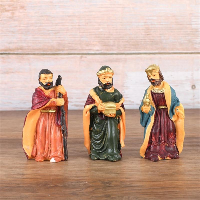Nativity Scene Figures Resin Statue Holy Family Crafts Artwork Religious for TV Shelf Fireplaces Christmas Decoration