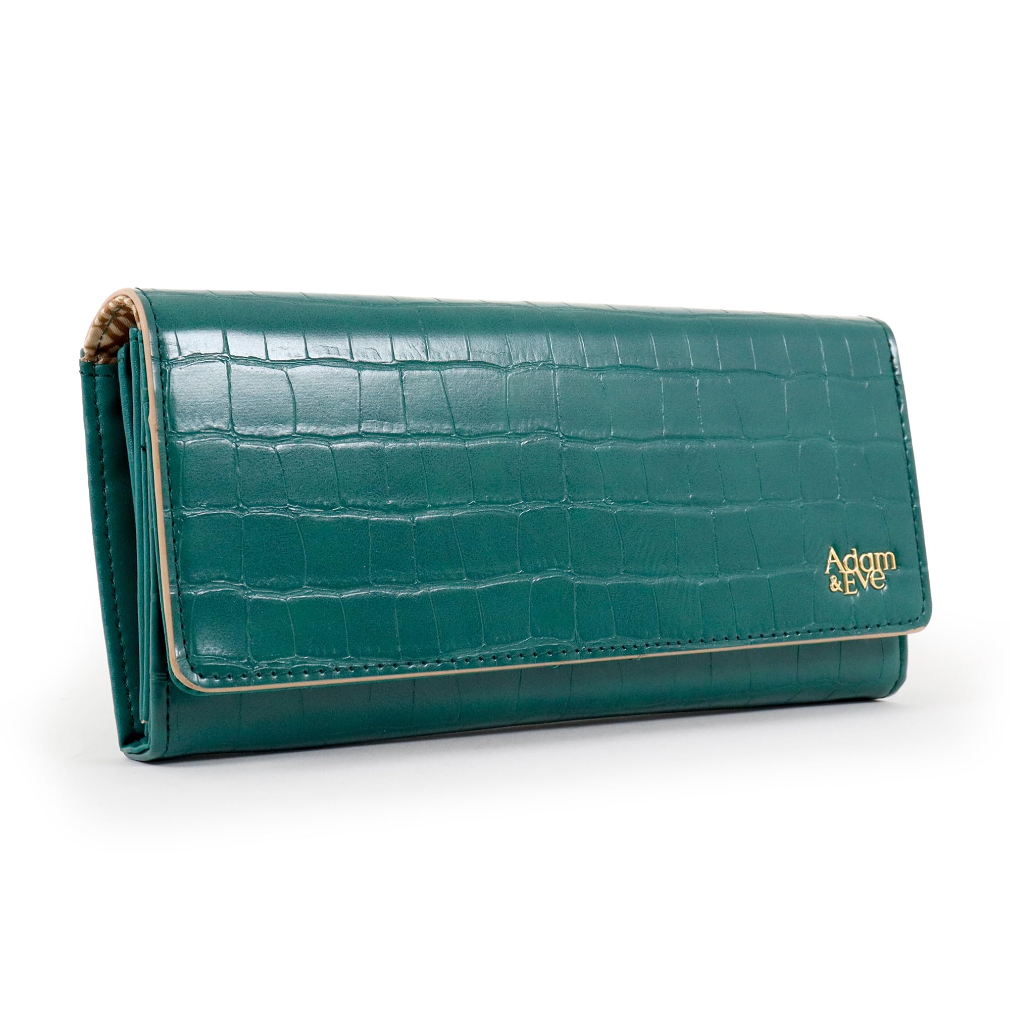 

Adam Eve Long Wallet with Crocodile and Look & Women s Flap, Embossed, Stylish, Elegant, High-Quality (Green) зелений