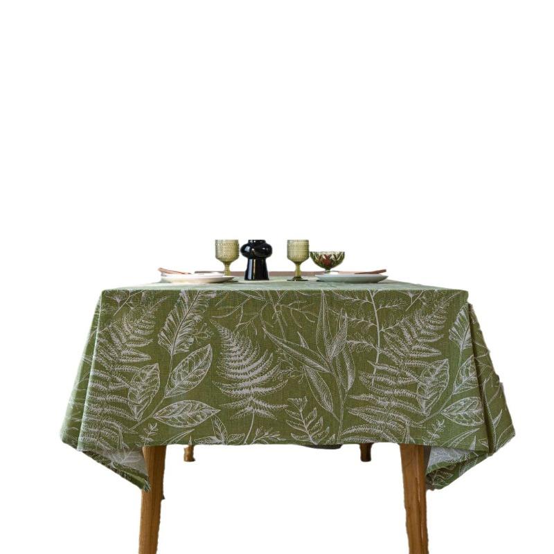 Table Cloth Green Leaf Sketching Dining Table Cloth American Fabric Art Rectangle