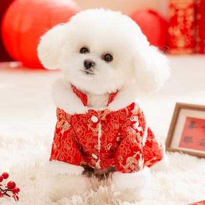 Puppy Dog Clothes New Year's Tang Dress Skirt Small Dog Teddy Bi Xiong Happy New Year's Eve Cat Pet Clothing