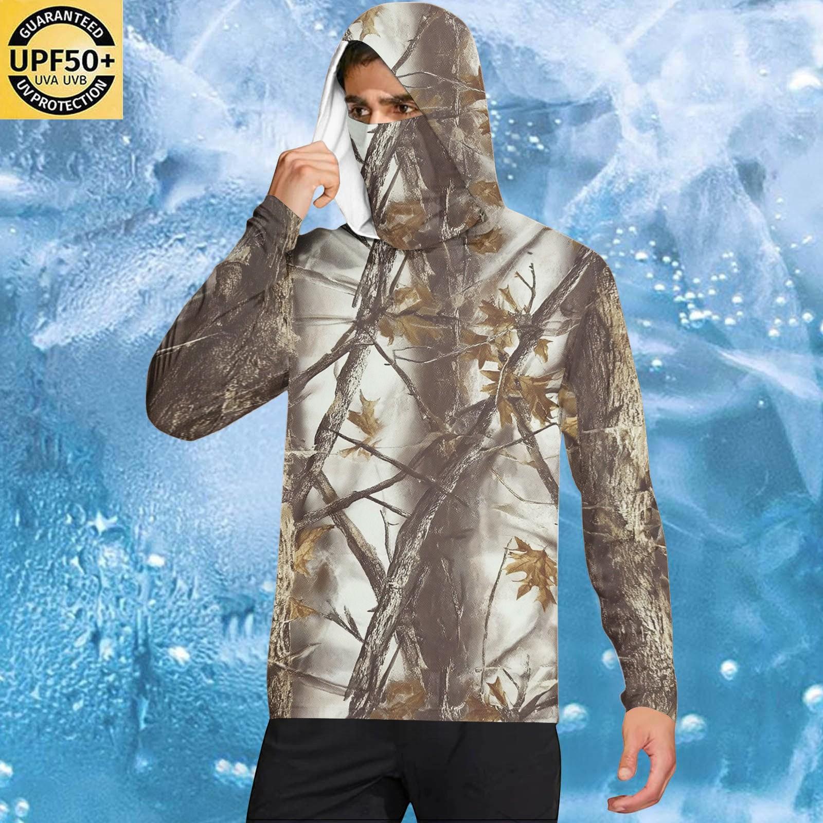 

Men s Casual Leaf Camouflage Print Hooded Long Sleeve Sun Protection Shirt Lightweight Breathable Outdoor Pullover M