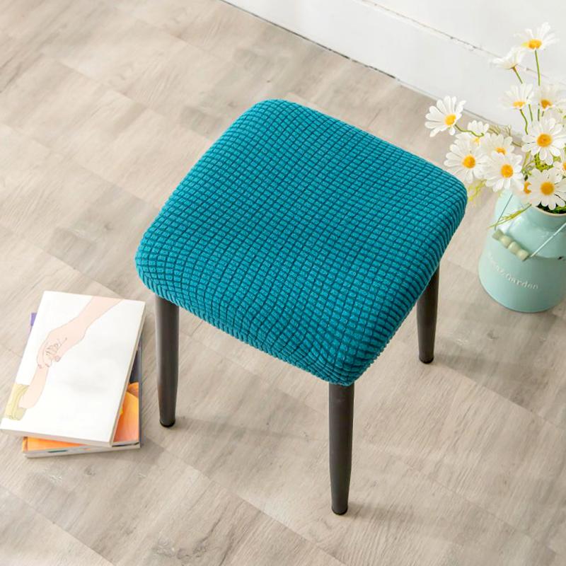 1Pc Stool Cover Dustproof Polyester Elastic Stool Chair Covers Removable Square Seat Cover Solid Color Chair Covers