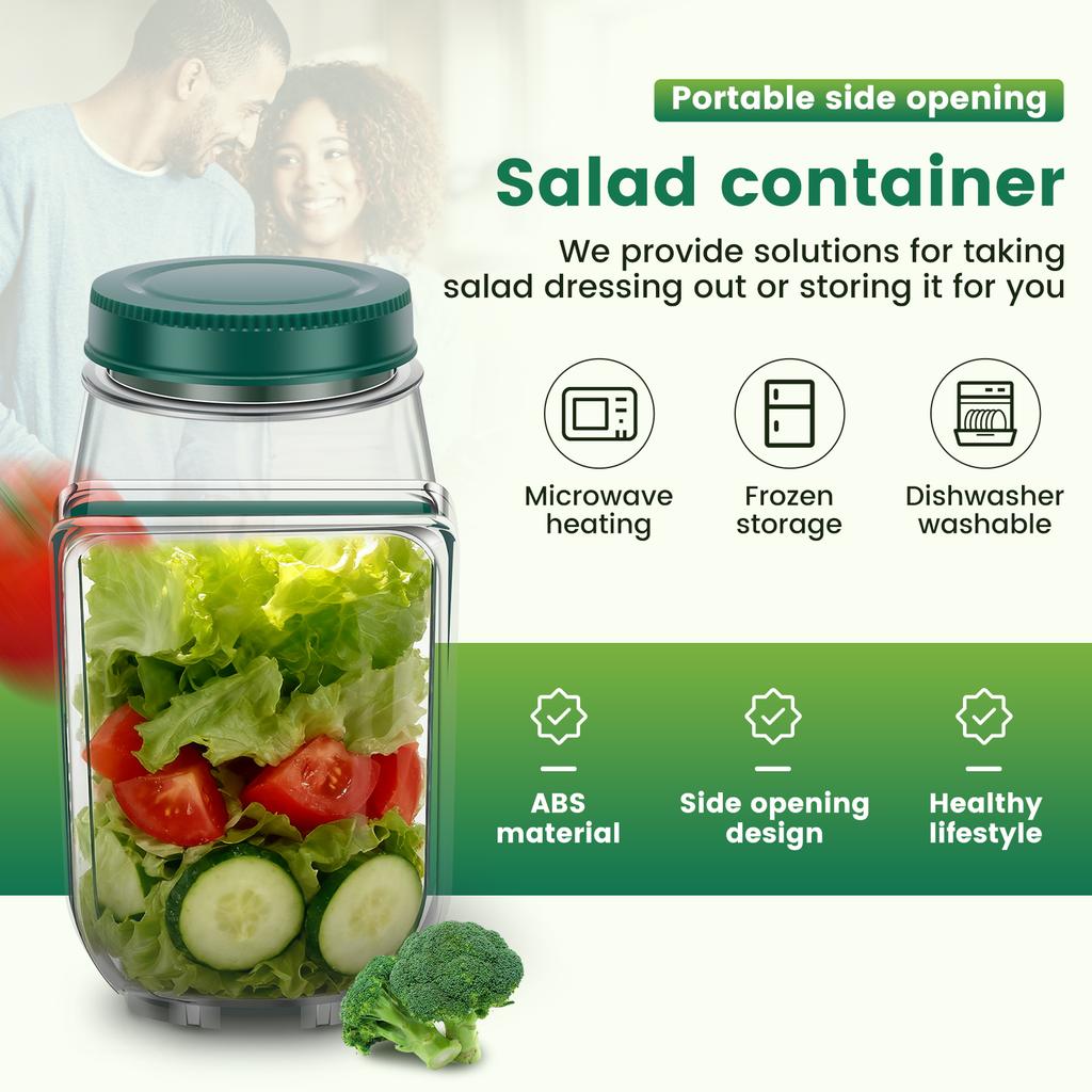 800ml Portable Plastic Salad Pod Reusable Keep Fresh All-In-One Container with Leak Proof Oats Container for Office Picnic