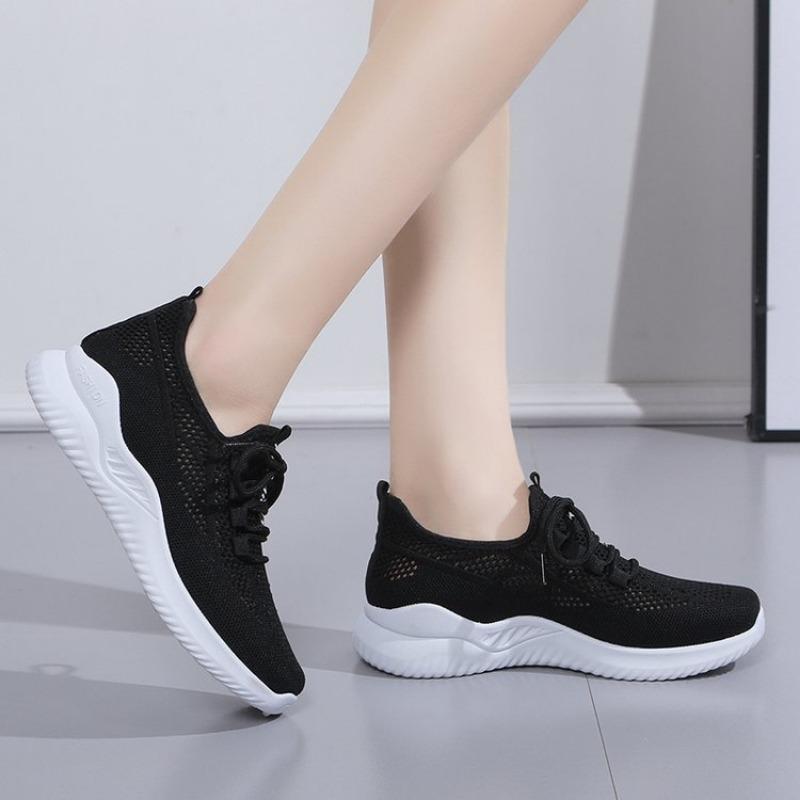 Fashion Women Sneakers Fashion Lace Up Mesh Breathable Outdoor Walking Small White Shoes Round Toe Non-slip Thick Sole Tennis Shoe Mujer