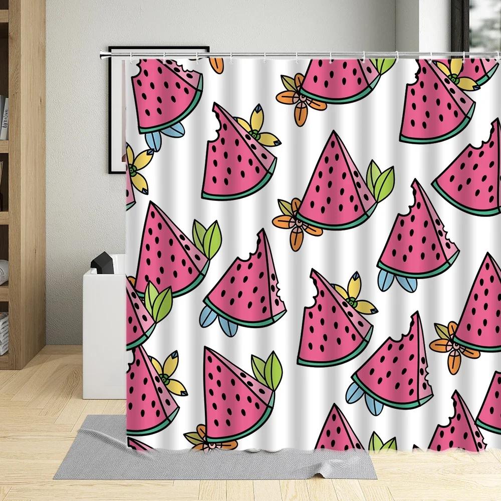 Cartoons Fruit Waterproof Bathroom Decor Banana Watermelon Avocado Printing Shower Curtain Polyester Fabric Curtains With Hooks