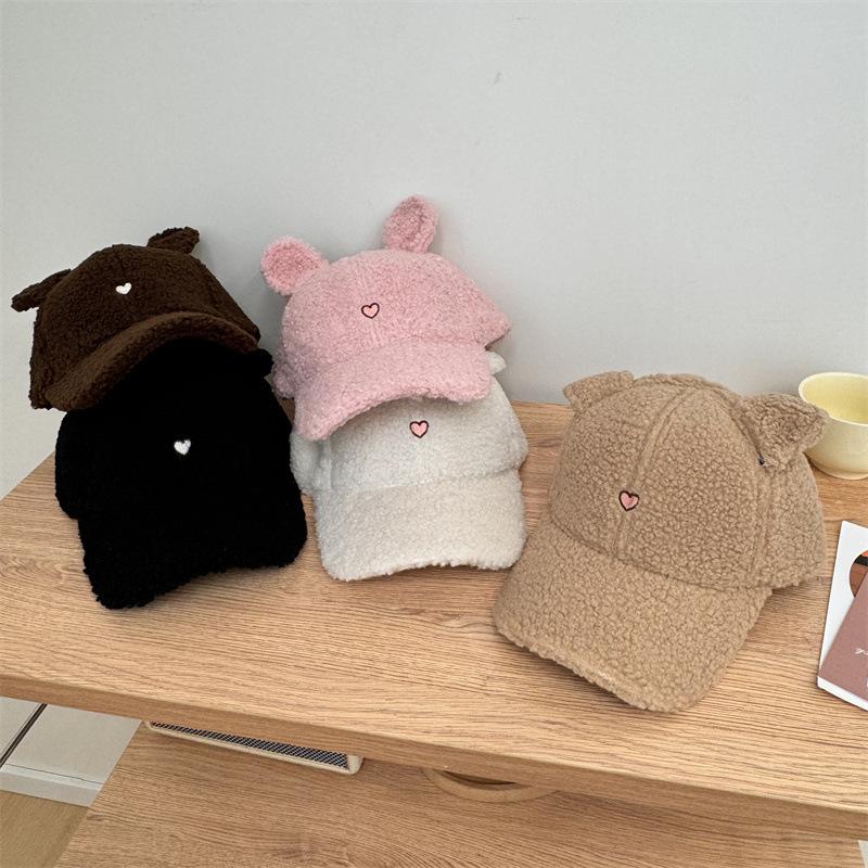 Baseball Cap Children's New Autumn and Winter Fluffy Warm Cute Lamb Plush Rabbit Ears Cap