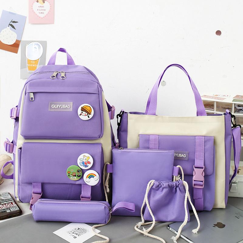 Student Backpack New High School Backpack Large Capacity Korean Version Five-Piece Student Bag