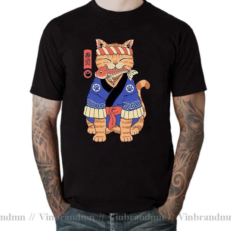 2025 Newest Design Catana Kawaii Harajuku T Shirt Unisex Ninja Cat Tshirt Samurai Cat Anime Tshirt Japanese Kaiju Sushi Cat Tshirt